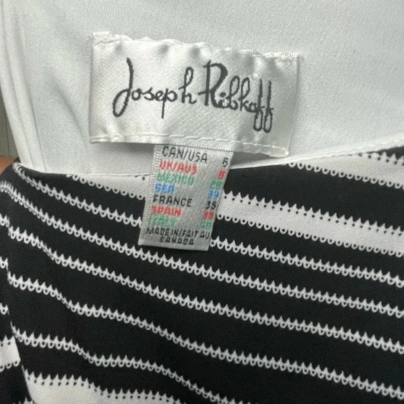 Joseph Ribkoff Striped Dress Asymmetrical Straps Black White Side Zip Size 6 - Picture 3 of 5